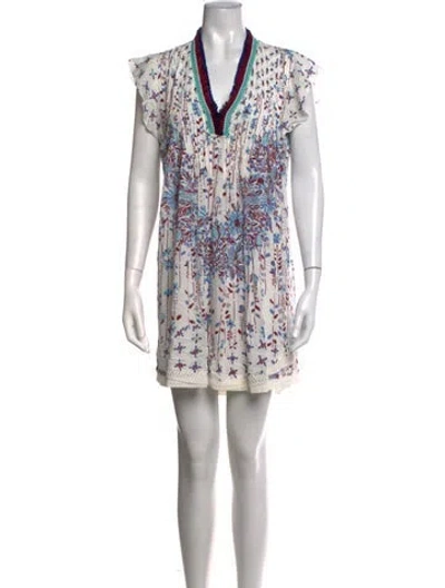 Pre-owned Poupette St Barth Floral Print Mini Dress In White