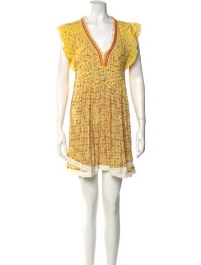 Pre-owned Poupette St Barth Floral Print Mini Dress In Yellow