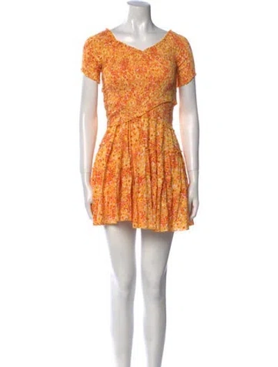 Pre-owned Poupette St Barth Floral Print Mini Dress In Yellow
