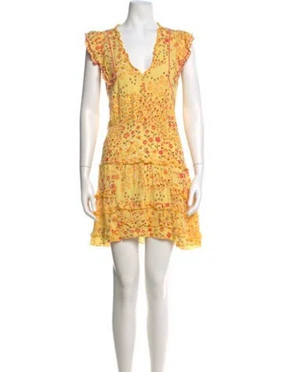 Pre-owned Poupette St Barth Floral Print Mini Dress In Yellow