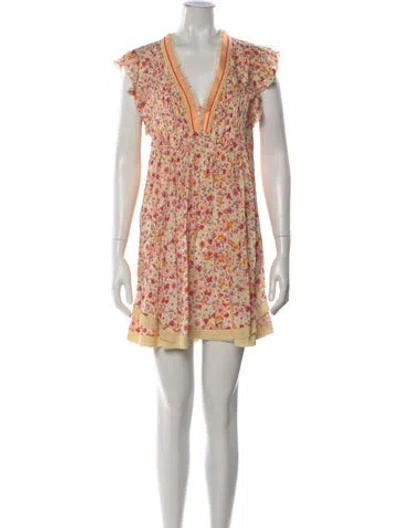 Pre-owned Poupette St Barth Floral Print Mini Dress In Yellow