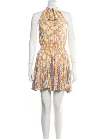 Pre-owned Poupette St Barth Floral Print Mini Dress In Yellow