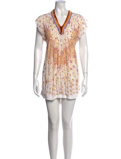 Pre-owned Poupette St Barth Floral Print Mini Dress In Yellow
