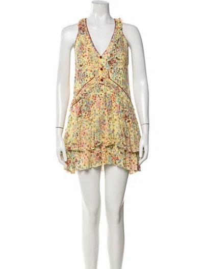 Pre-owned Poupette St Barth Floral Print Mini Dress In Yellow