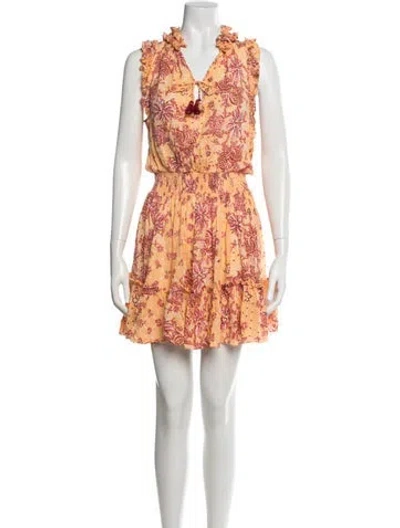Pre-owned Poupette St Barth Floral Print Mini Dress In Yellow