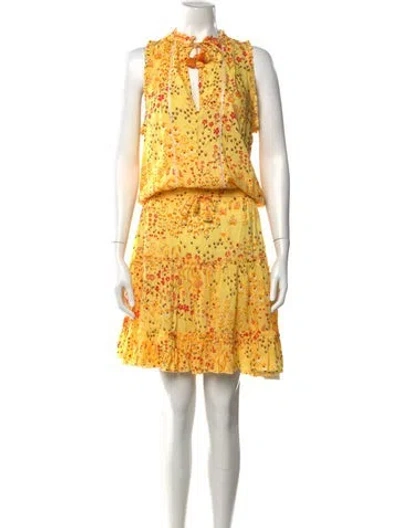 Pre-owned Poupette St Barth Floral Print Mini Dress In Yellow