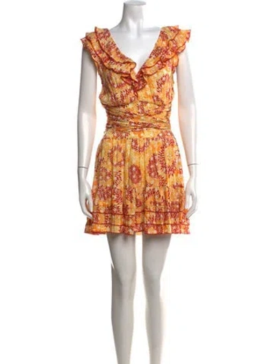 Pre-owned Poupette St Barth Floral Print Mini Dress In Yellow