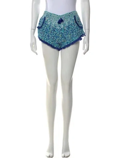 Pre-owned Poupette St Barth Floral Print Mini Shorts In Blue