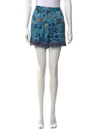 Pre-owned Poupette St Barth Floral Print Mini Shorts In Blue