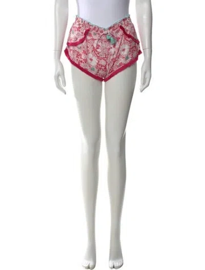 Pre-owned Poupette St Barth Floral Print Mini Shorts In Burgundy