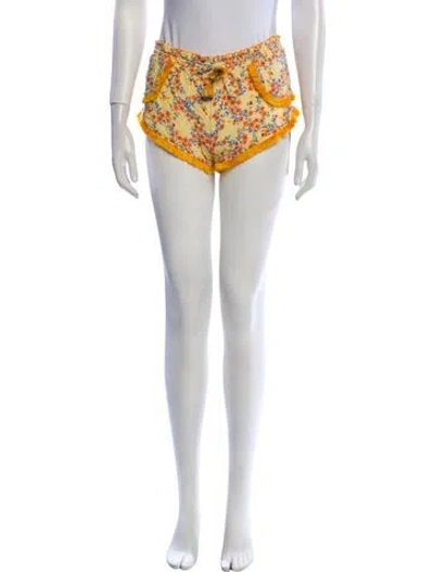 Pre-owned Poupette St Barth Floral Print Mini Shorts In Orange
