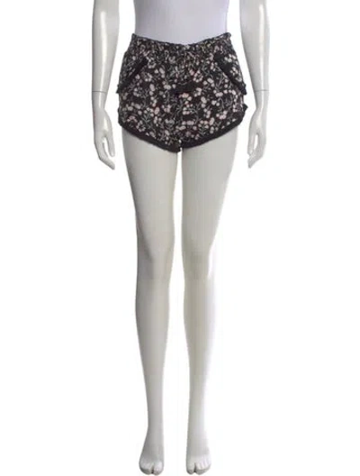 Pre-owned Poupette St Barth Floral Print Mini Shorts W/ Tags In Black