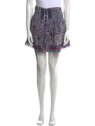 Pre-owned Poupette St Barth Floral Print Mini Skirt In Blue
