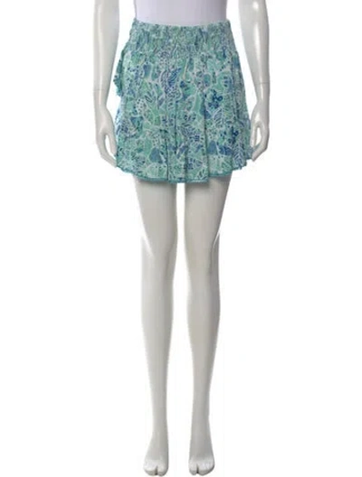 Pre-owned Poupette St Barth Floral Print Mini Skirt In Blue
