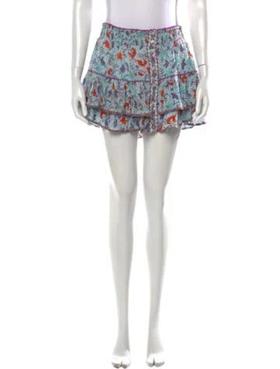 Pre-owned Poupette St Barth Floral Print Mini Skirt In Blue