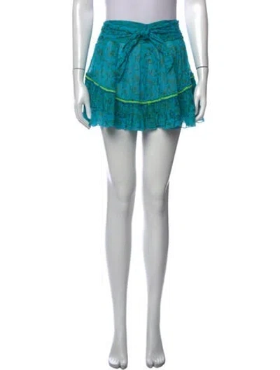 Pre-owned Poupette St Barth Floral Print Mini Skirt In Blue