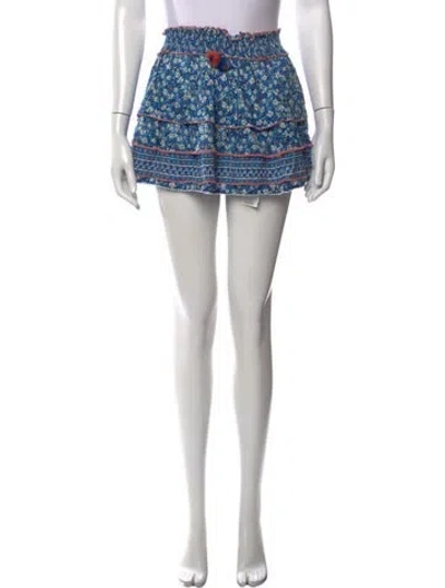 Pre-owned Poupette St Barth Floral Print Mini Skirt In Blue/metallic