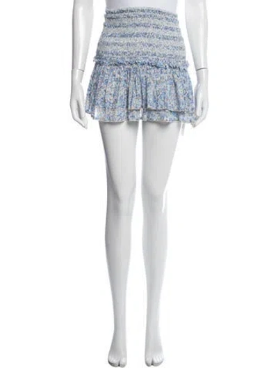Pre-owned Poupette St Barth Floral Print Mini Skirt In Blue/metallic