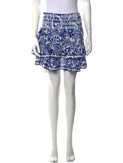 Pre-owned Poupette St Barth Floral Print Mini Skirt In Blue/white