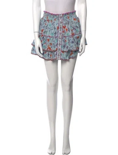 Pre-owned Poupette St Barth Floral Print Mini Skirt W/ Tags In Blue