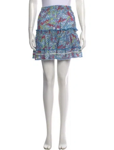 Pre-owned Poupette St Barth Floral Print Mini Skirt W/ Tags In Blue