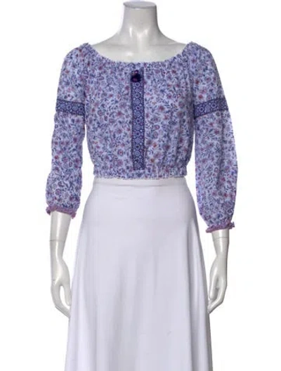 Pre-owned Poupette St Barth Floral Print Off-the-shoulder Blouse In Blue
