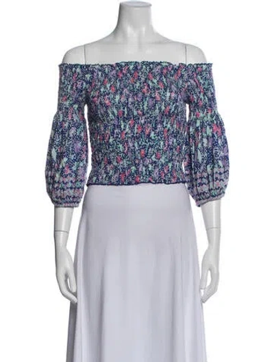 Pre-owned Poupette St Barth Floral Print Off-the-shoulder Blouse In Blue