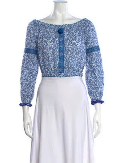 Pre-owned Poupette St Barth Floral Print Off-the-shoulder Blouse In Blue