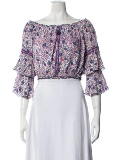 Pre-owned Poupette St Barth Floral Print Off-the-shoulder Blouse In Blue