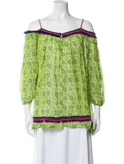 Pre-owned Poupette St Barth Floral Print Off-the-shoulder Blouse In Green