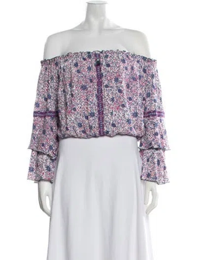 Pre-owned Poupette St Barth Floral Print Off-the-shoulder Blouse In Multicolor