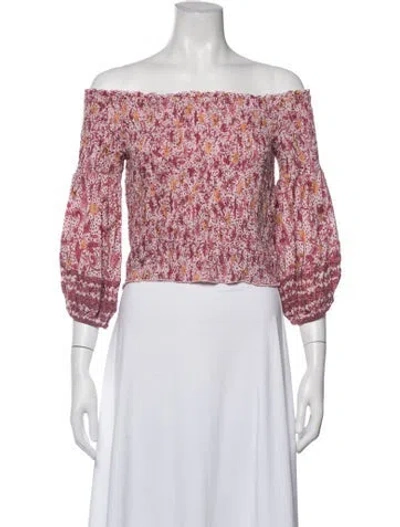 Pre-owned Poupette St Barth Floral Print Off-the-shoulder Blouse In Pink