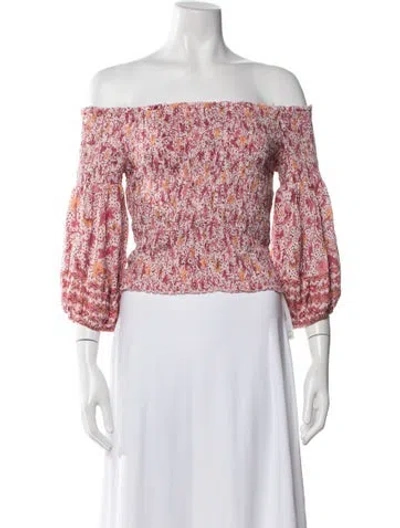 Pre-owned Poupette St Barth Floral Print Off-the-shoulder Blouse In Pink