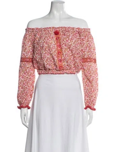Pre-owned Poupette St Barth Floral Print Off-the-shoulder Blouse In Pink