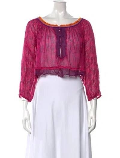 Pre-owned Poupette St Barth Floral Print Off-the-shoulder Blouse In Pink
