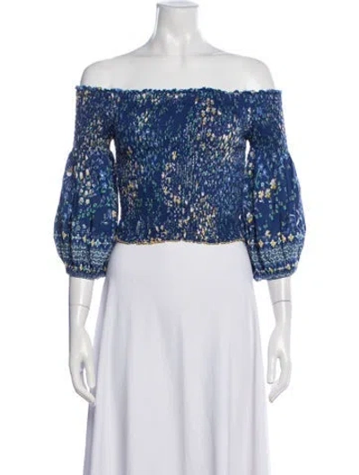 Pre-owned Poupette St Barth Floral Print Off-the-shoulder Blouse In Purple