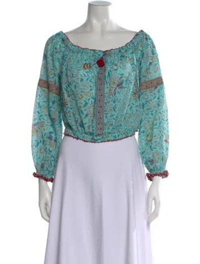 Pre-owned Poupette St Barth Floral Print Off-the-shoulder Blouse W/ Tags In Blue