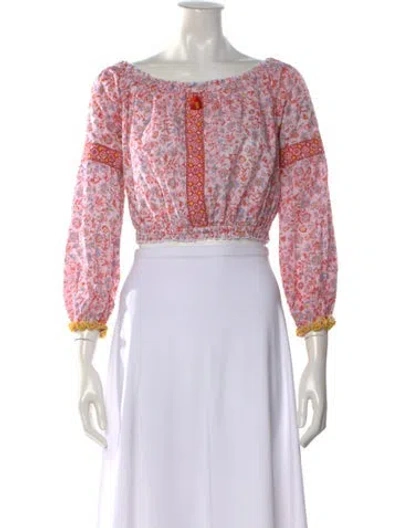 Pre-owned Poupette St Barth Floral Print Off-the-shoulder Blouse W/ Tags In Red