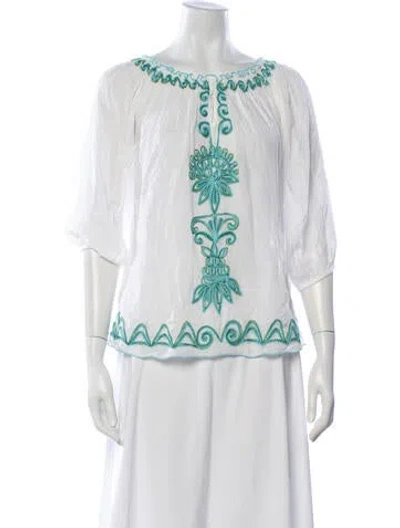 Pre-owned Poupette St Barth Floral Print Off-the-shoulder Blouse In White