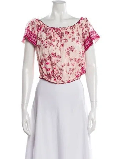 Pre-owned Poupette St Barth Floral Print Off-the-shoulder Crop Top In Multi