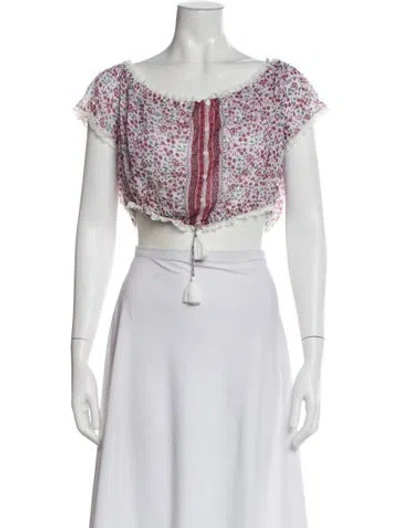 Pre-owned Poupette St Barth Floral Print Off-the-shoulder Crop Top In Purple