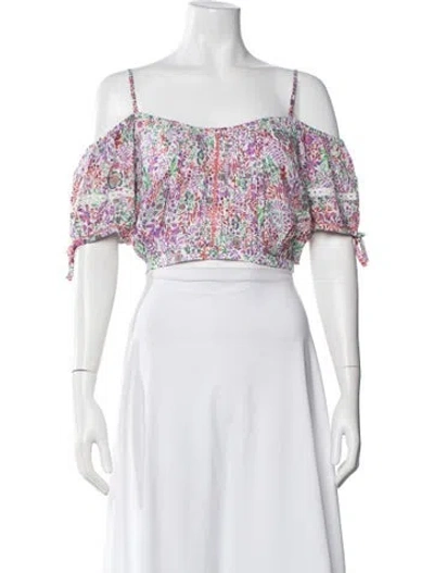 Pre-owned Poupette St Barth Floral Print Off-the-shoulder Crop Top In Purple