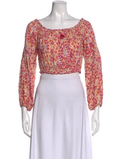 Pre-owned Poupette St Barth Floral Print Off-the-shoulder Crop Top In Red