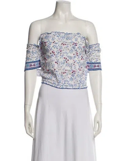 Pre-owned Poupette St Barth Floral Print Off-the-shoulder Crop Top W/ Tags In Blue