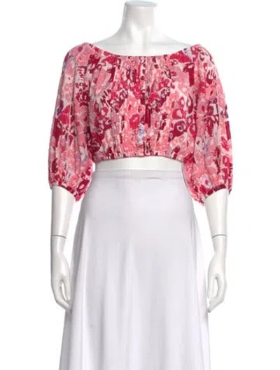 Pre-owned Poupette St Barth Floral Print Off-the-shoulder Crop Top In White