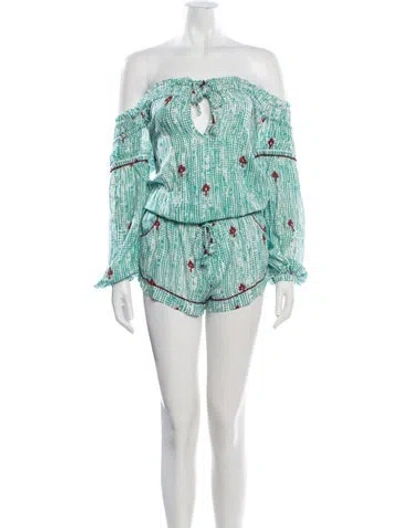 Pre-owned Poupette St Barth Floral Print Off-the-shoulder Romper In Blue