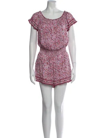 Pre-owned Poupette St Barth Floral Print Off-the-shoulder Romper In Pink