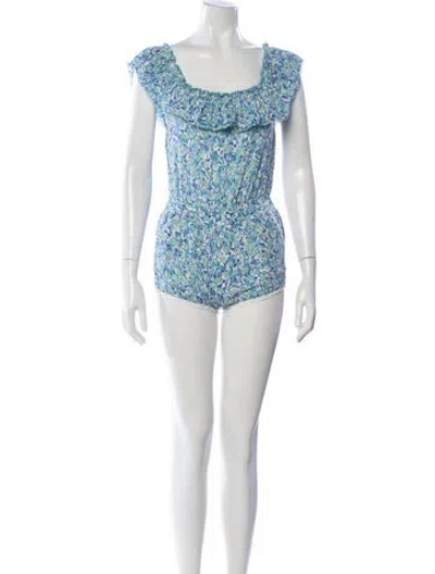 Pre-owned Poupette St Barth Floral Print Off-the-shoulder Romper In White