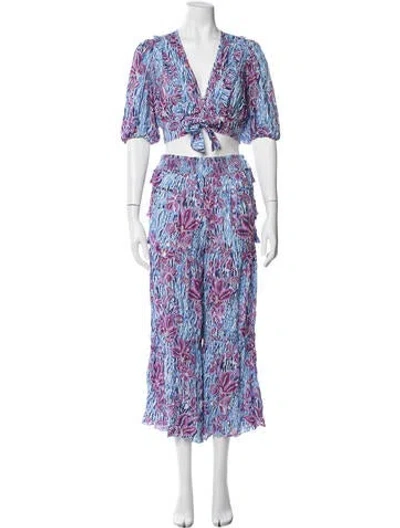 Pre-owned Poupette St Barth Floral Print Pant Set W/ Tags In Blue/white