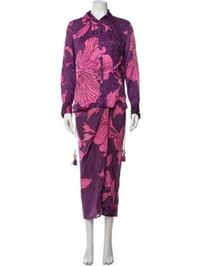 Pre-owned Poupette St Barth Floral Print Pleated Accents Skirt Set In Purple
